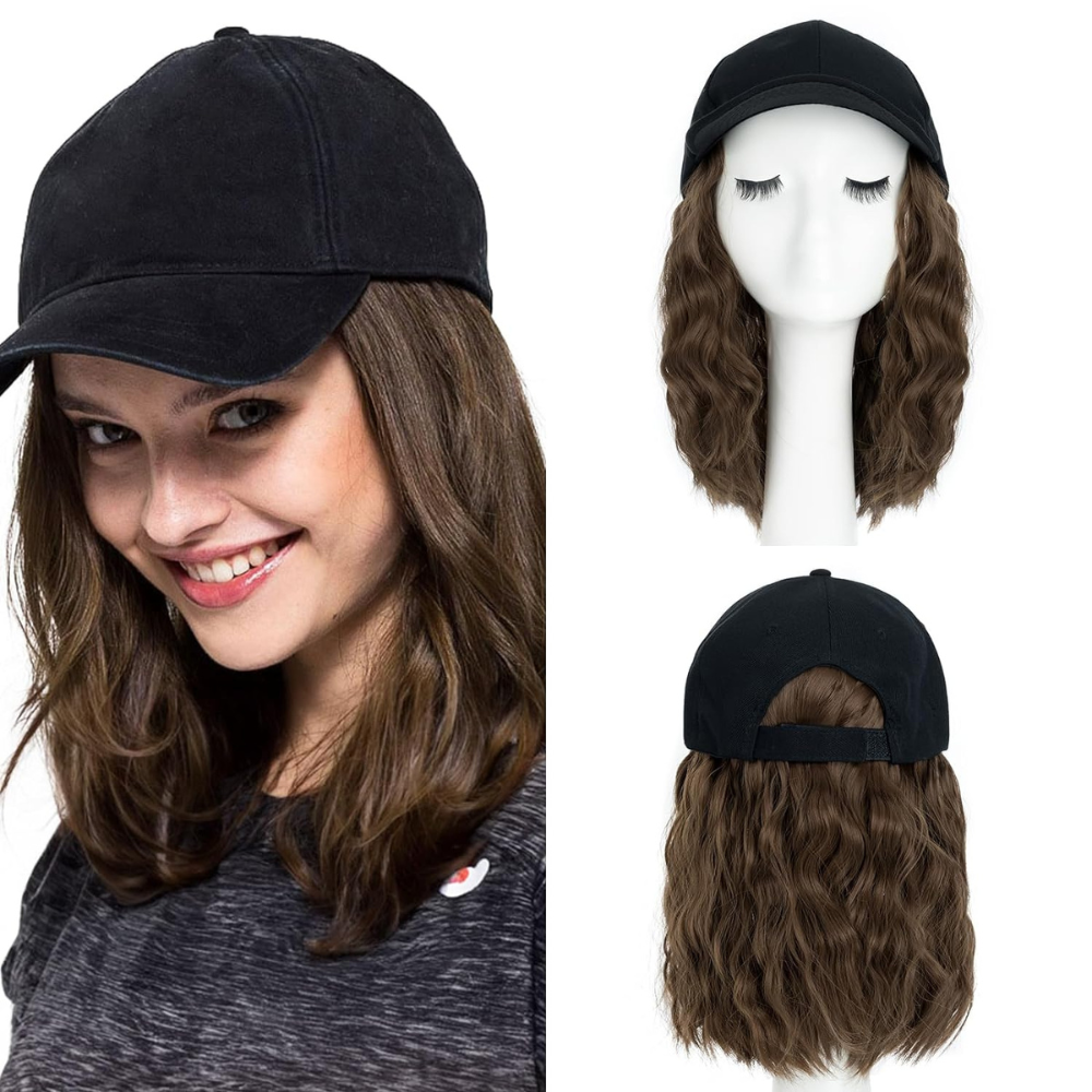Raxiva-heat resistant synthetic wavy wig baseball cap extension