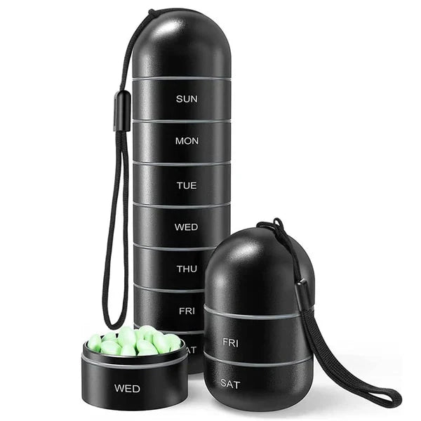 Raxiva-aluminum 7 day portable pill organizer for travel