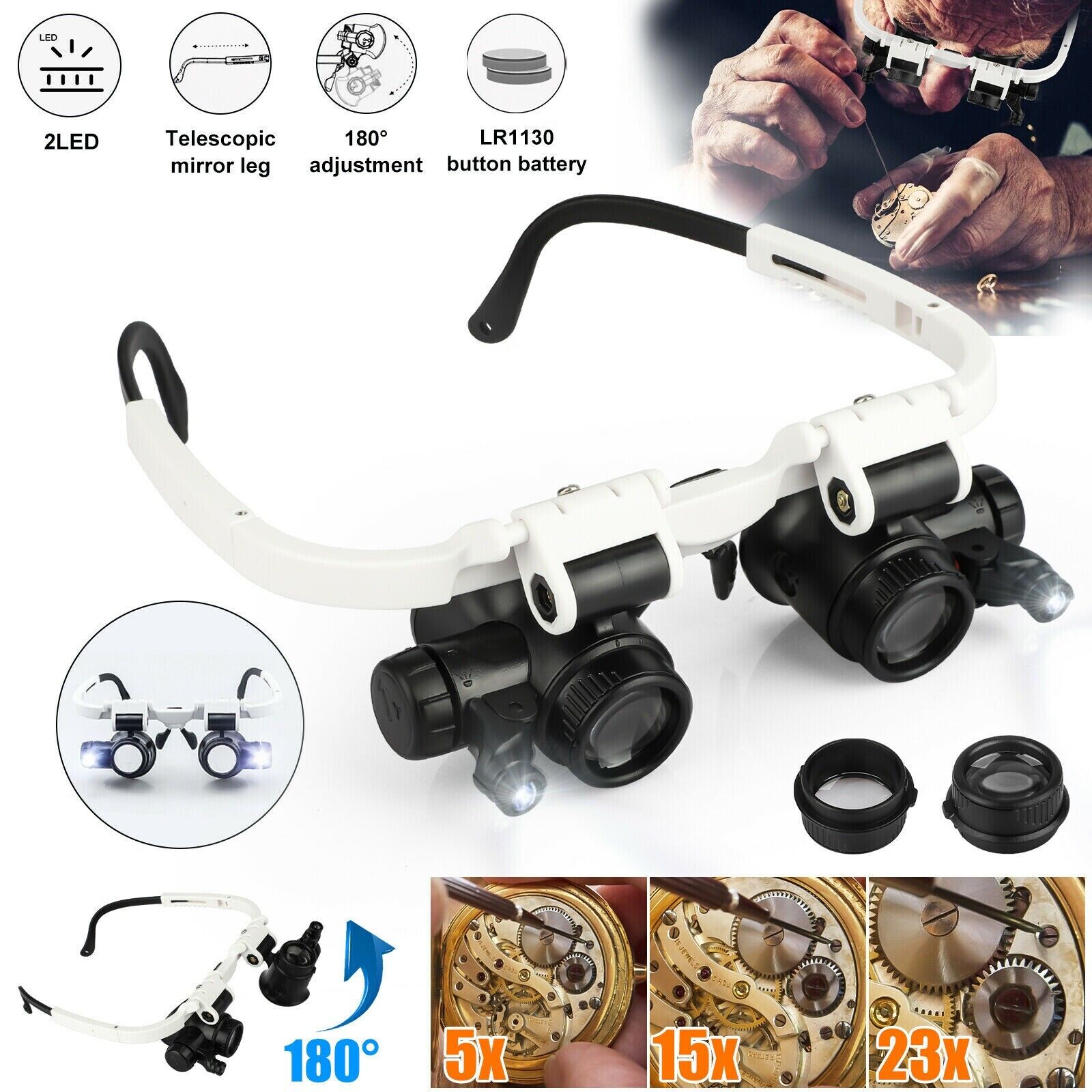 Raxiva-headband magnifier 8x lens led light jeweler glasses