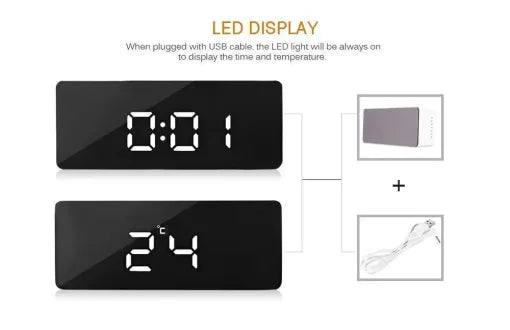 Raxiva-digital alarm clock smart mirror desktop bedside light
