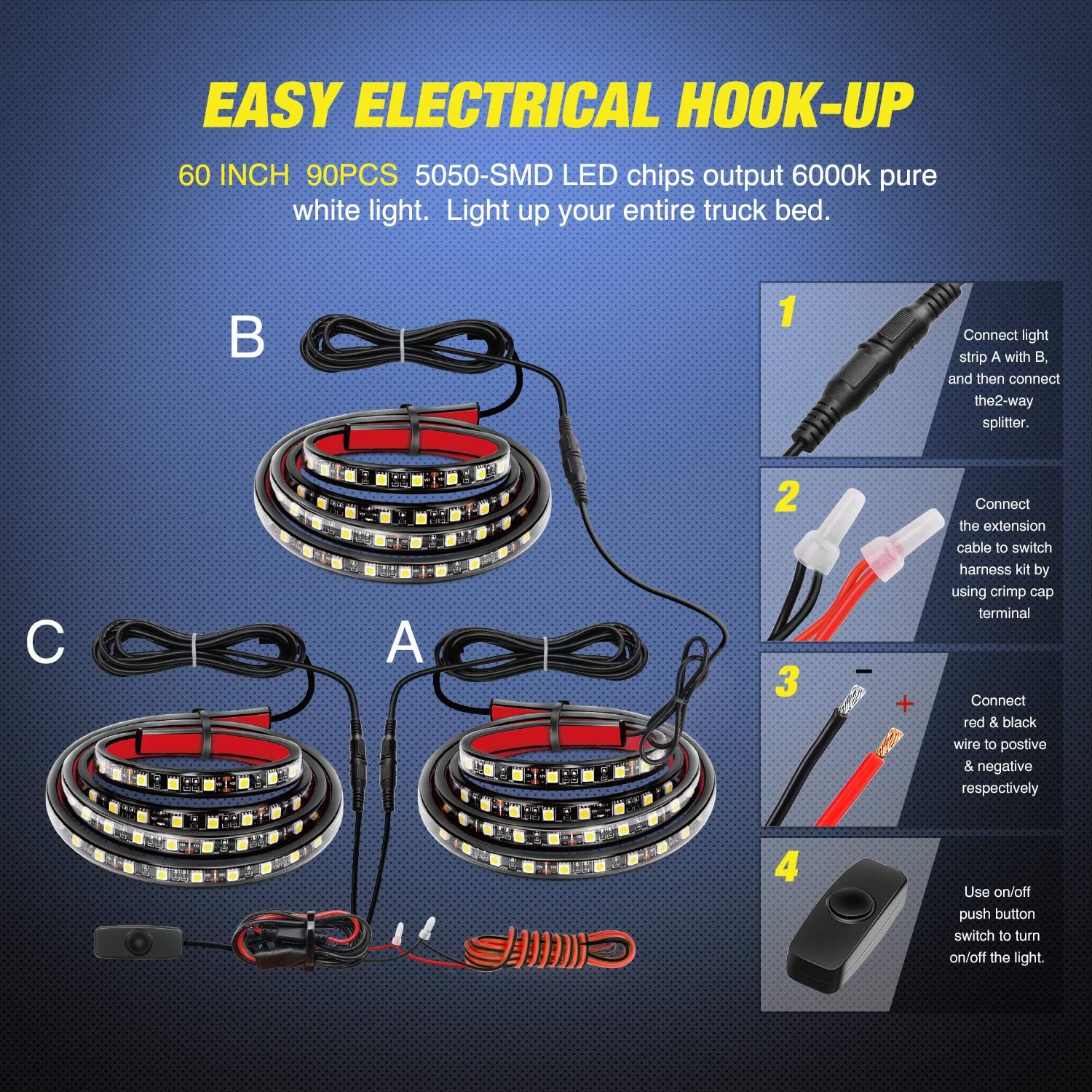 Raxiva-cargo pickup truck bed lights 60 inch light strip