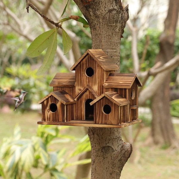 Raxiva-handcrafted wooden birdhouse 6 holes