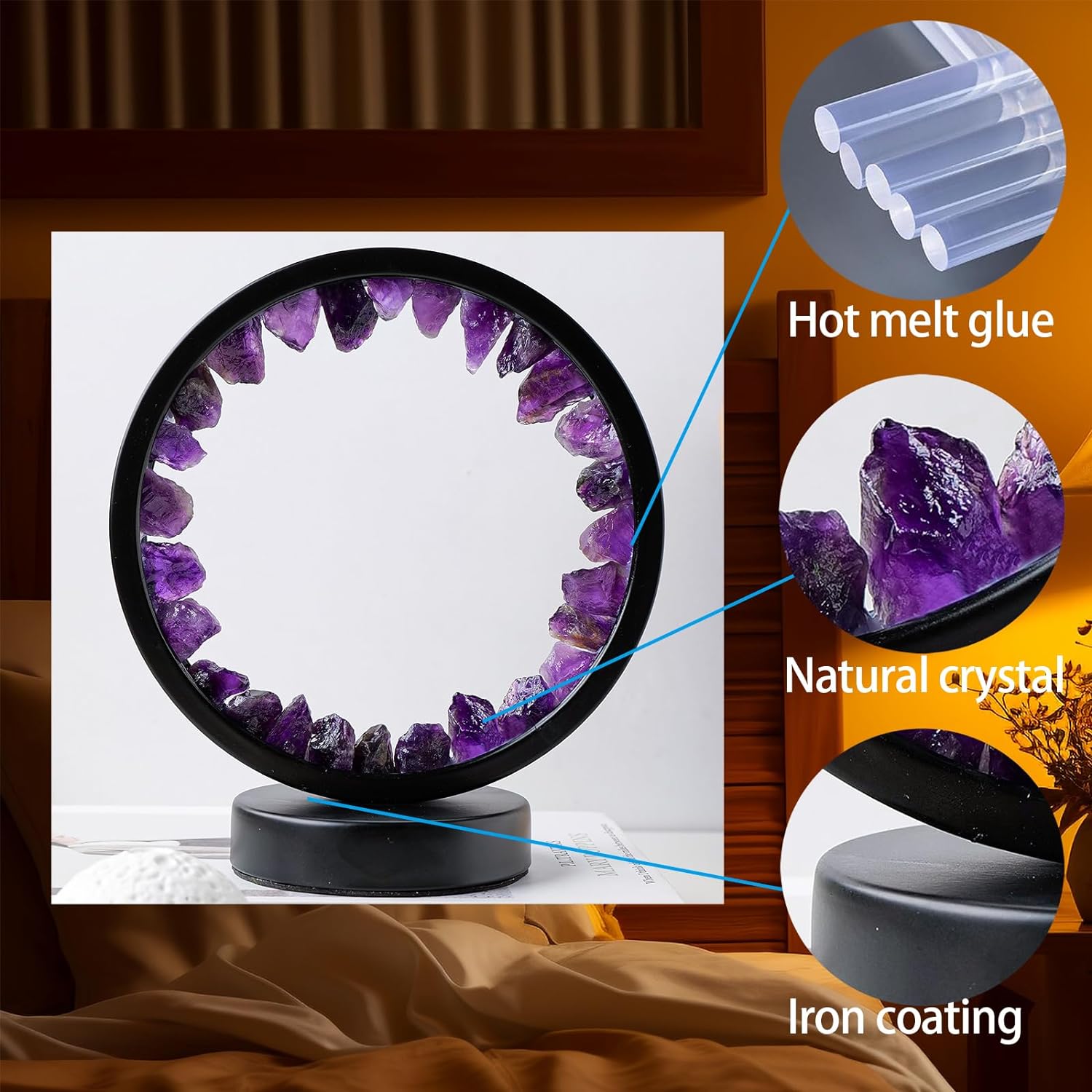 Raxiva - Amethyst Cluster Night Lamp - Natural Bedroom Desk Circle Decorative Light