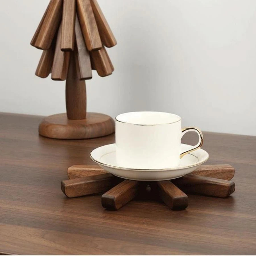 Raxiva - Black Walnut Foldable Christmas Tree Wooden Coasters – Creative Heat-Resistant Pot Mats & Kitchen Décor Accessories