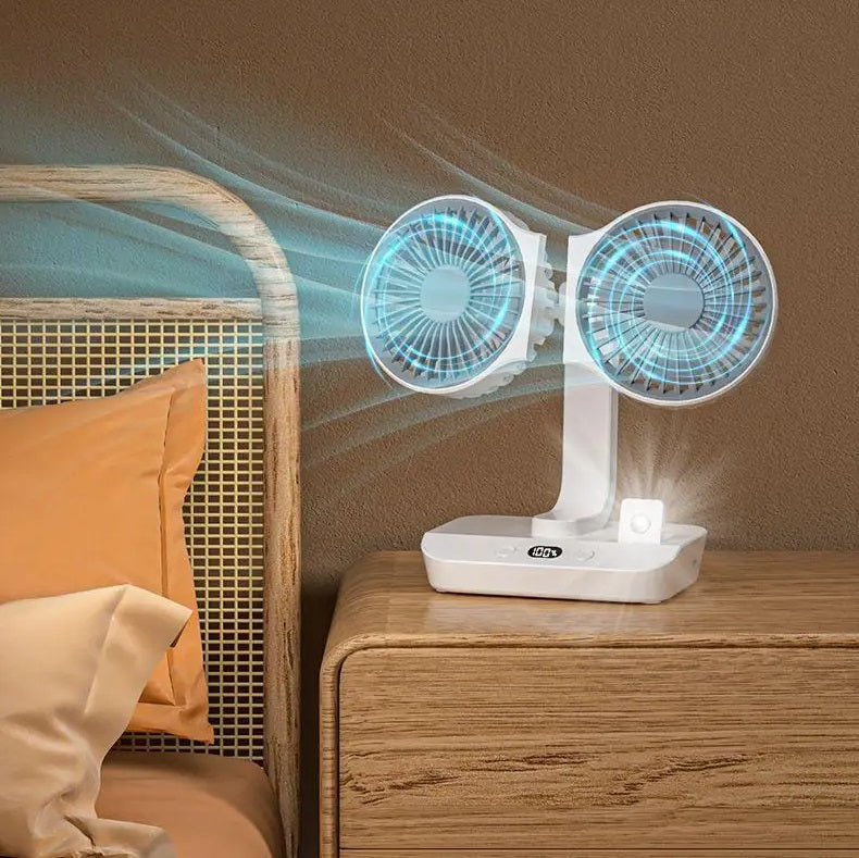 Raxiva - Dual Head Oscillating Table Fan – Portable USB Rechargeable with 4000mAh Battery & 4-Speed Cooling Power