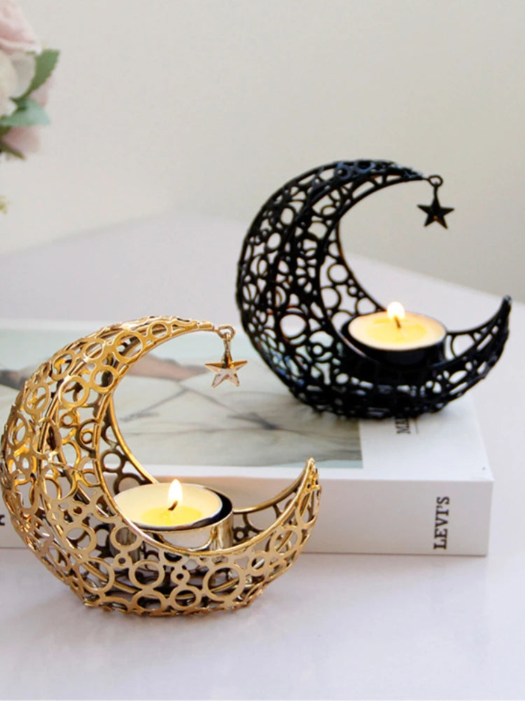 Raxiva - Elegant Black or Gold Crescent Moon Candle Holders – Romantic Tealight Décor for Weddings, Christmas, and Special Occasions