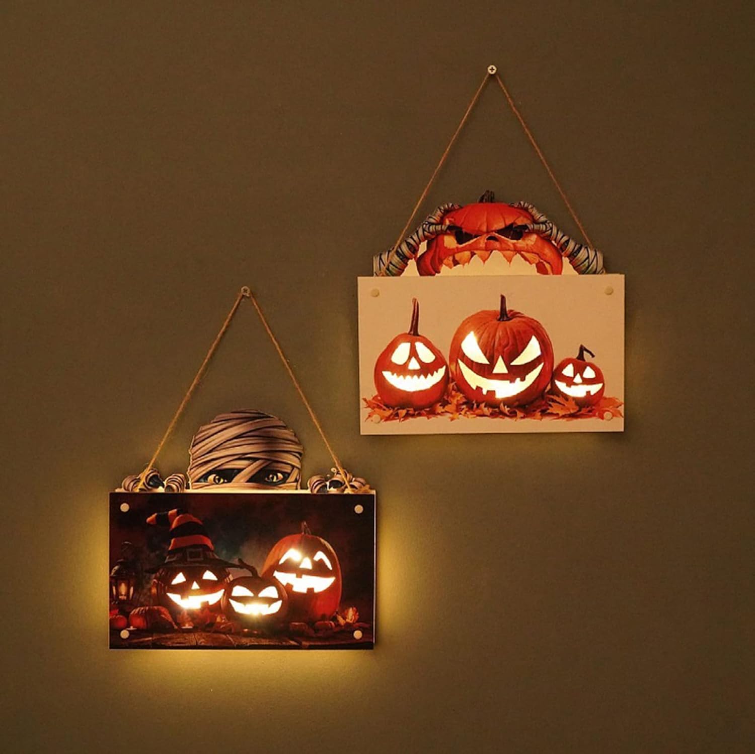 Raxiva - Halloween House Sign Listing Atmosphere Night Light - Wooden Door Hanging Decor