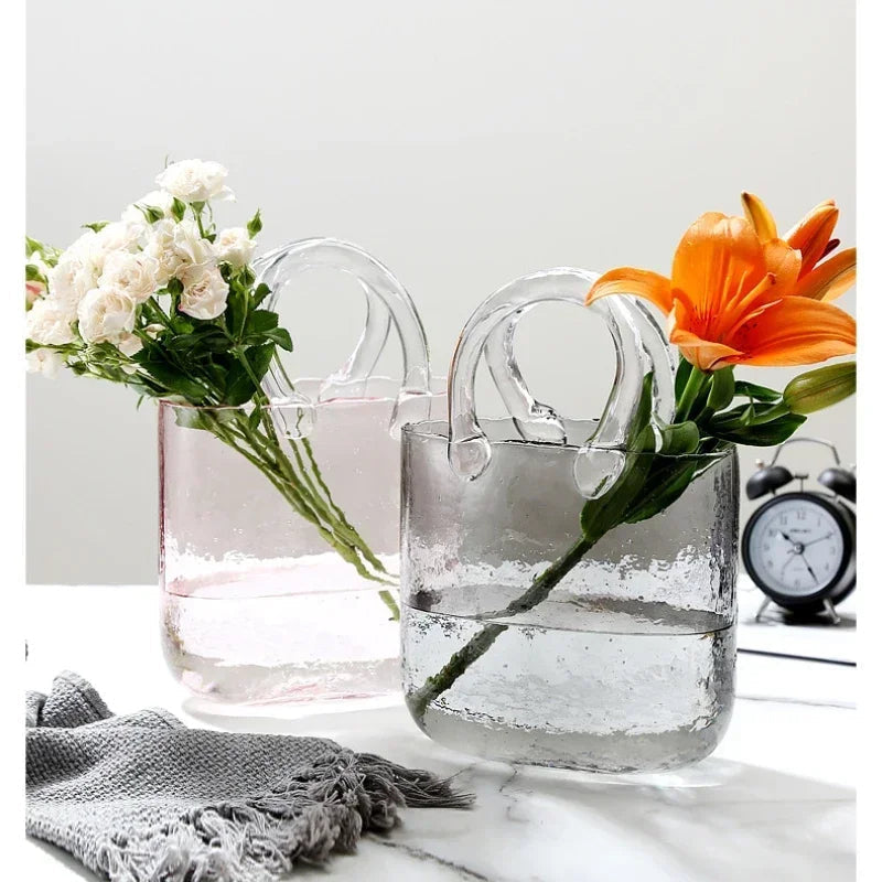 Raxiva - Nordic-Inspired Designer Glass Vase Handbag – Chic Hydroponic Flower Basket for Stylish Home Décor and Fish Farming