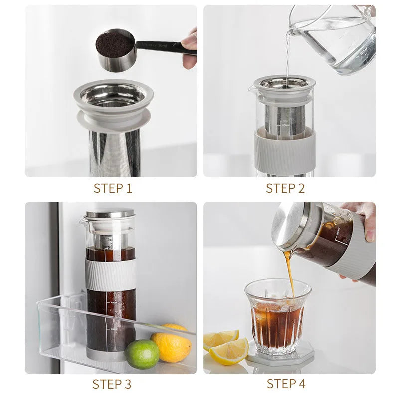 Raxiva - Portable Airtight Cold Brew Coffee Maker – 800ml Glass Pitcher for Iced Coffee & Tea