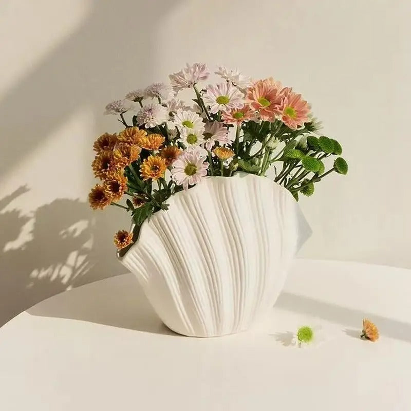 Raxiva - Sea Shell Ceramic Vase - Floral Arrangement and Terrarium Room Decoration Accessories