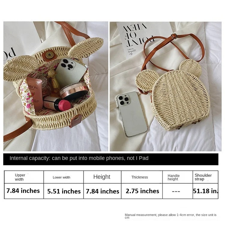 Raxiva - Small Round Rattan Mickey Shoulder Bag- Cute Mickey Handbag for Travel & Beach Vacations