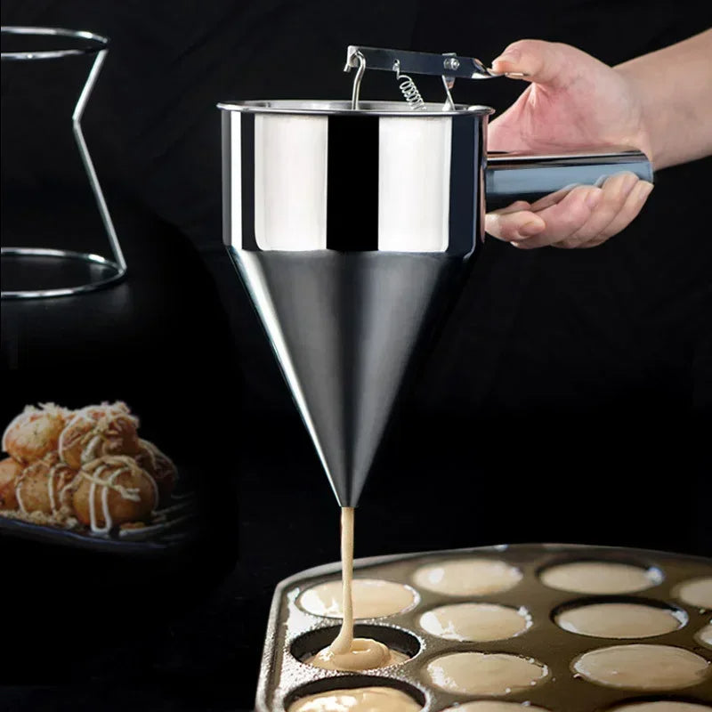 Raxiva - Stainless Steel Takoyaki Maker – Funnel Dispenser with Holder for Perfectly Shaped Octopus Balls & Cupcakes