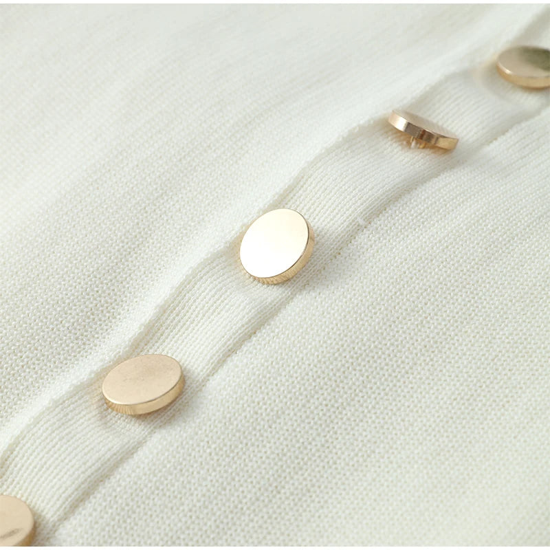 Raxiva - Summer Sleeveless Knitted Bodycon Dress – Elegant Buttoned O-Neck Party Wear