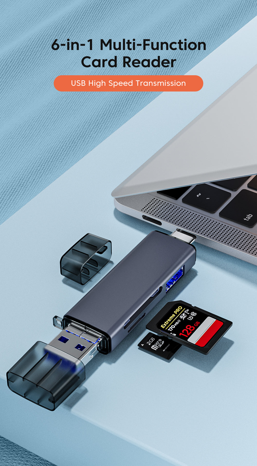 Raxiva - 6 In 1 Multifunction USB -  3.0 Card Reader U Disk Type C/Micro USB /TF/Sd Flash Drive Memory Card Reading Adapter Phone Accessories