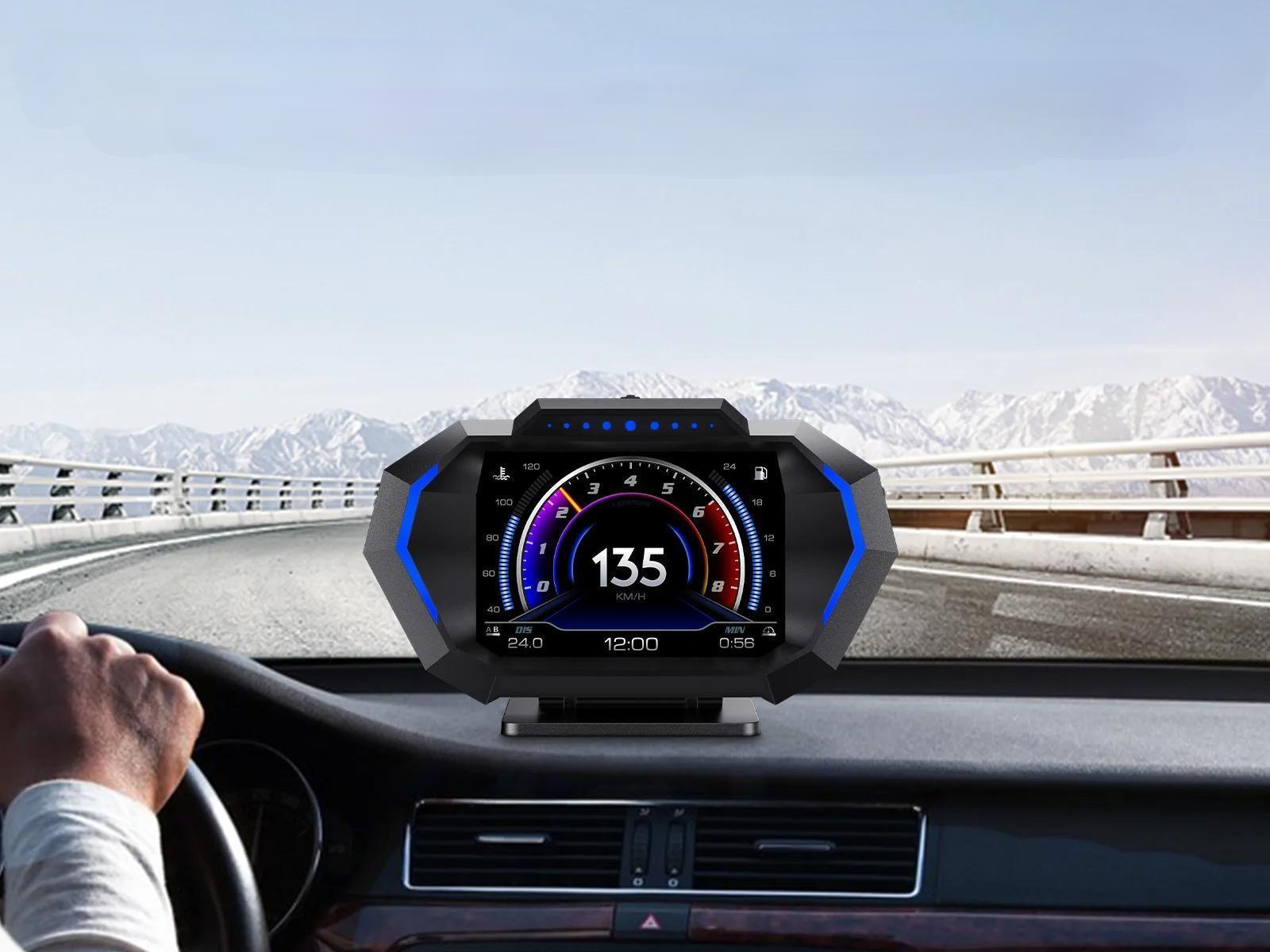 Raxiva-advanced p3 p24 car head up display dual obd2 gps system with alarm turbo pressure speedometer