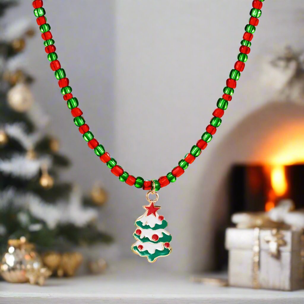 Raxiva-charming vintage christmas pendant necklace colorful beaded jewelry gifts