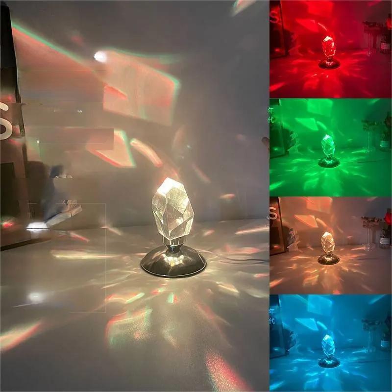 Raxiva-crystal stone lamp 16 rgb colors stylish diamond table light magical ambiance