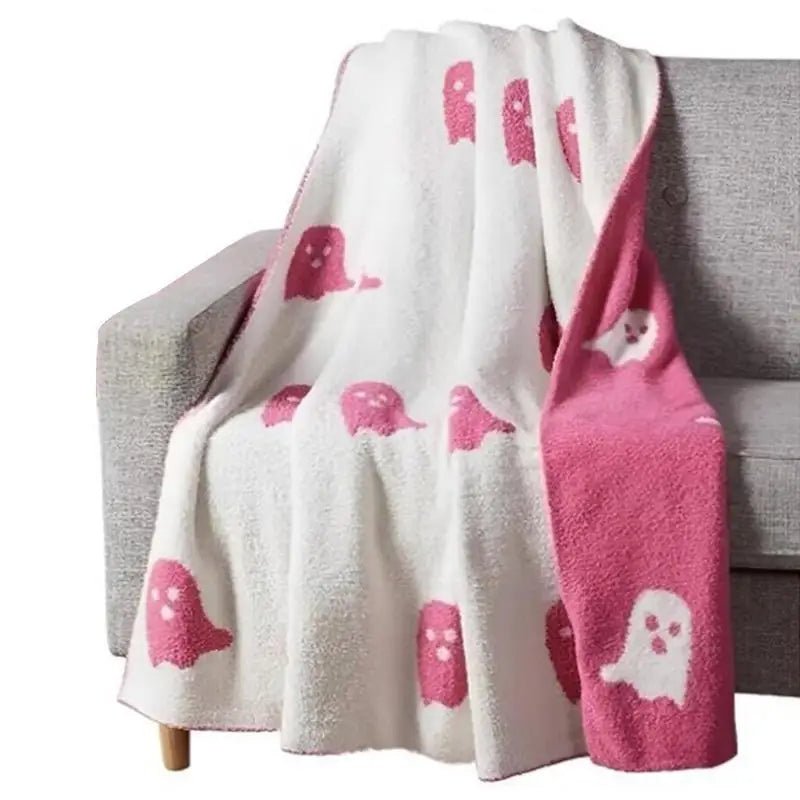 Raxiva-double sided pink ghost halloween cozy flannel throw blanket for beds sofas couches