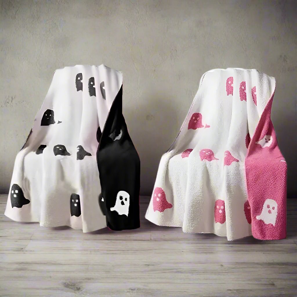 Raxiva-double sided pink ghost halloween cozy flannel throw blanket for beds sofas couches