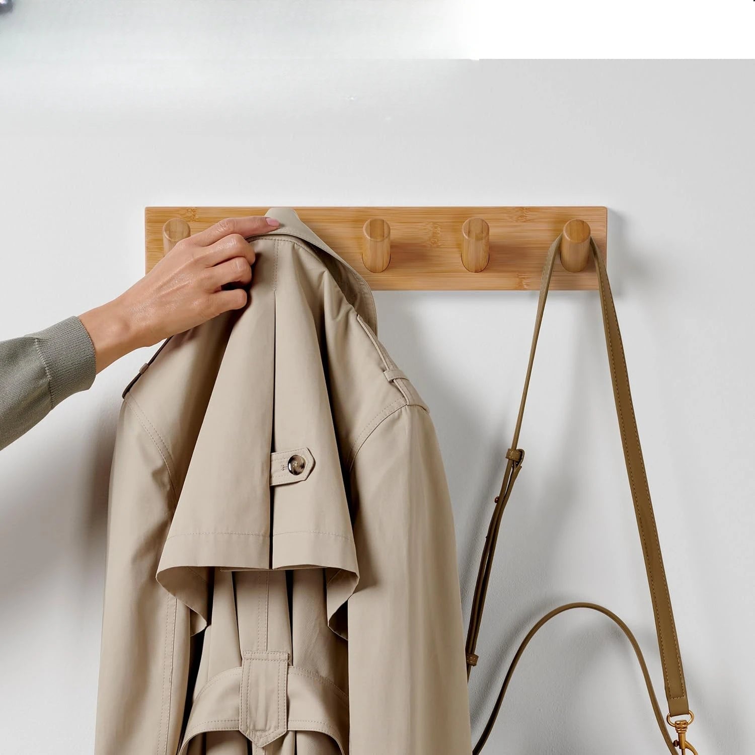 Raxiva-wooden wall mounted coat rack 5 hooks