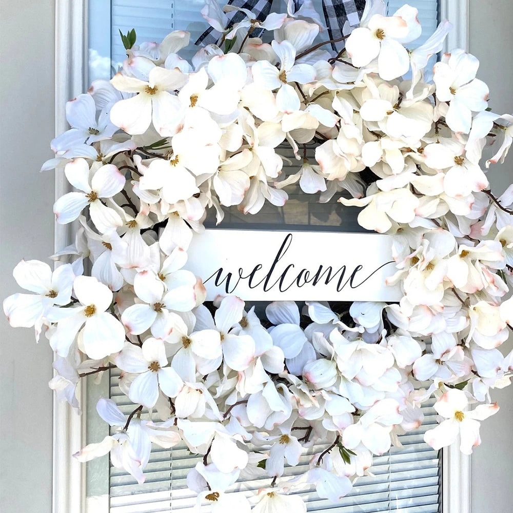 Raxiva-white dogwood flower wreath 40 cm