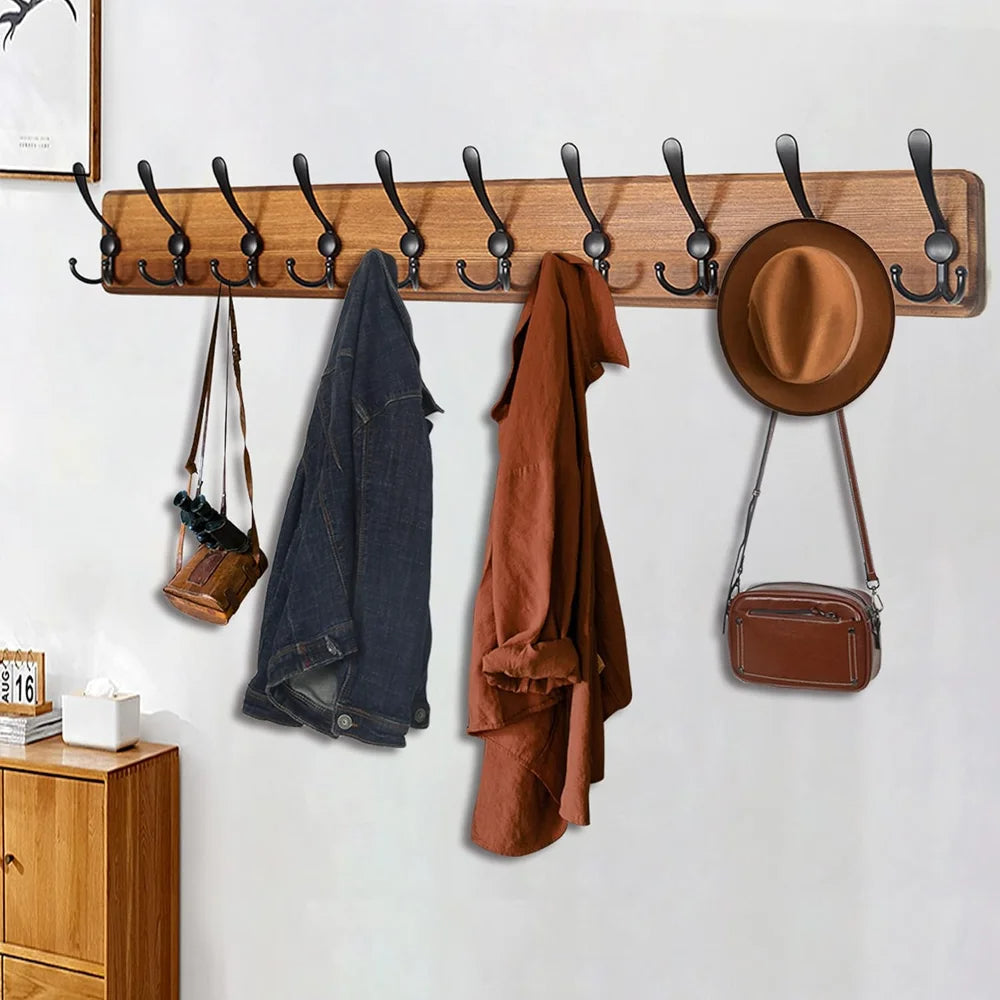 Raxiva-wooden wall mounted coat rack with 10 hooks