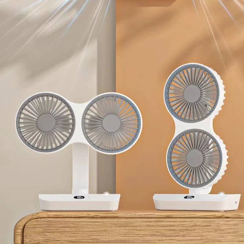 Raxiva-dual head oscillating table fan portable usb rechargeable 4000mah battery 4 speed