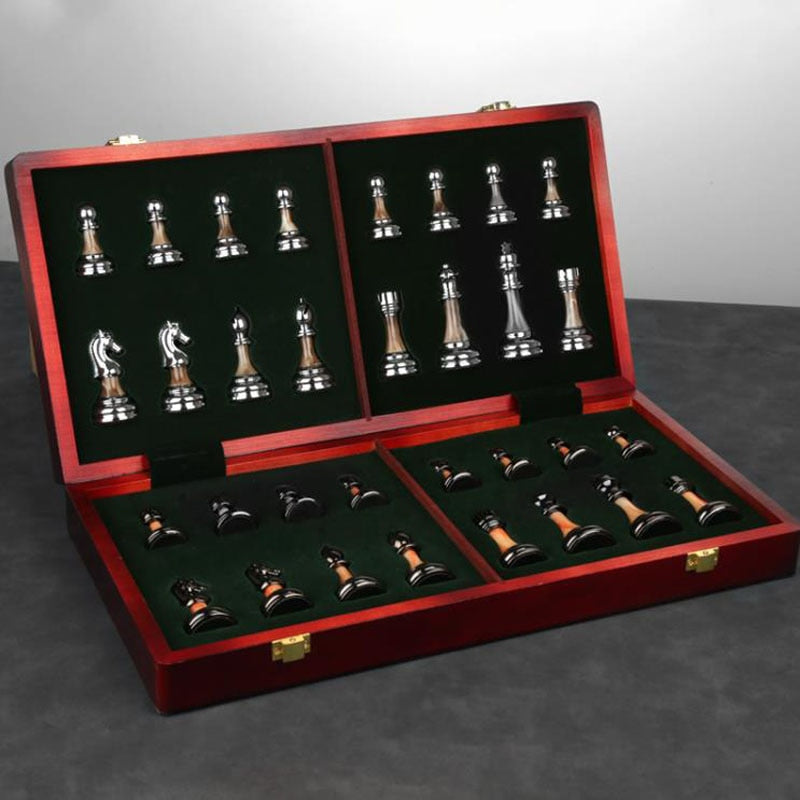 Raxiva-luxurious metal chess set large 45 cm wooden board