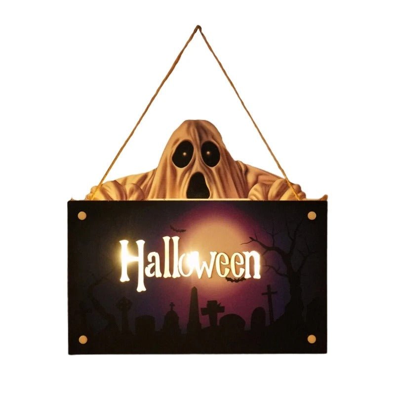 Raxiva-halloween house sign night light wooden door hanging decor