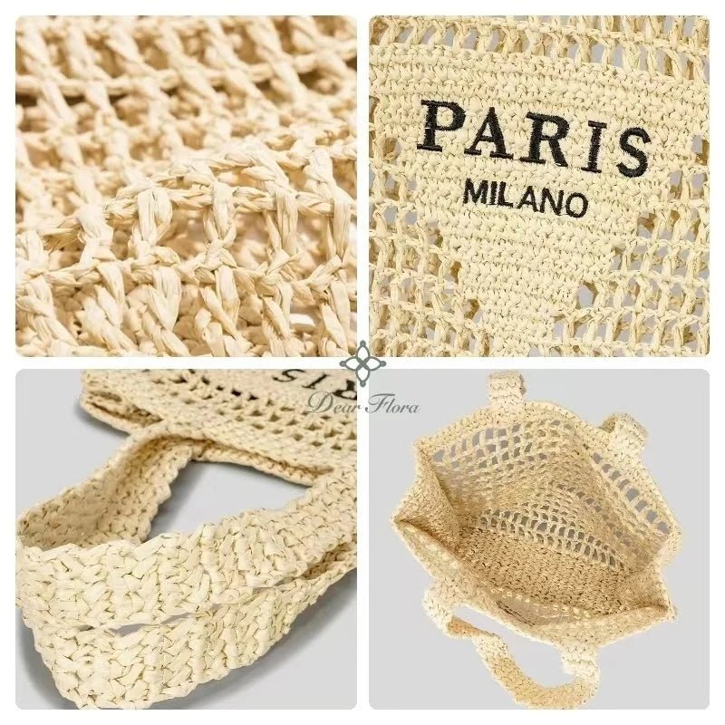 Raxiva-handwoven straw summer shoulder bag women spacious hollow design summer beach vacations