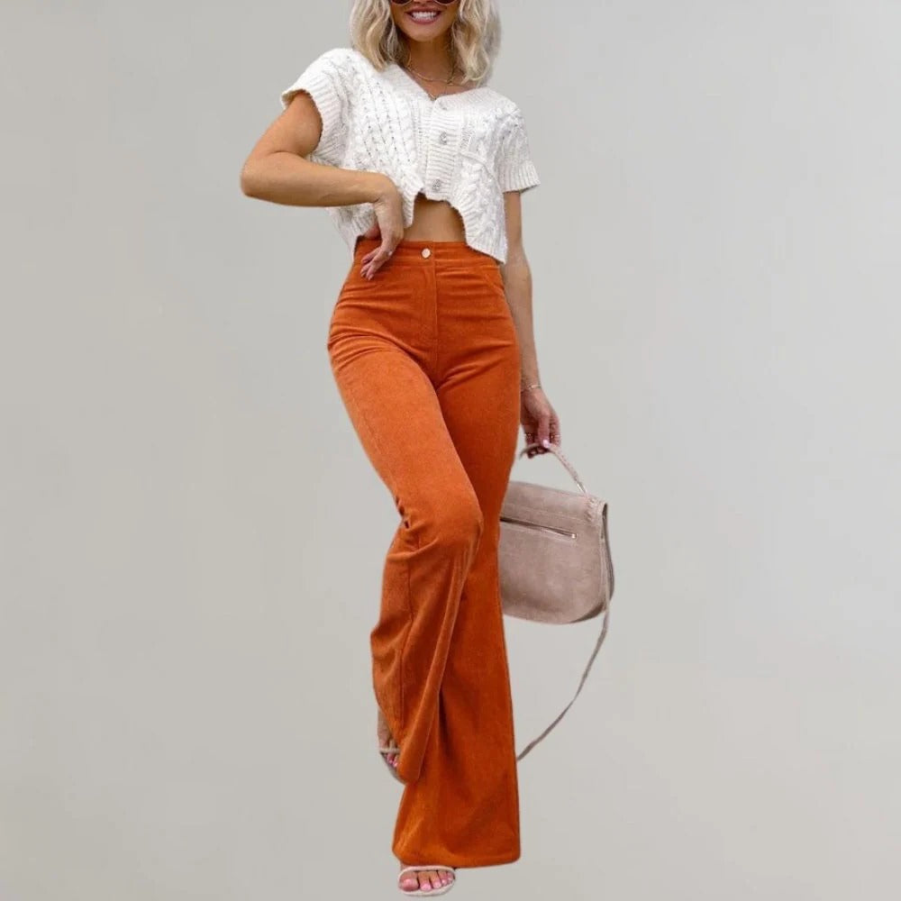 Raxiva-trendy corduroy flared pants