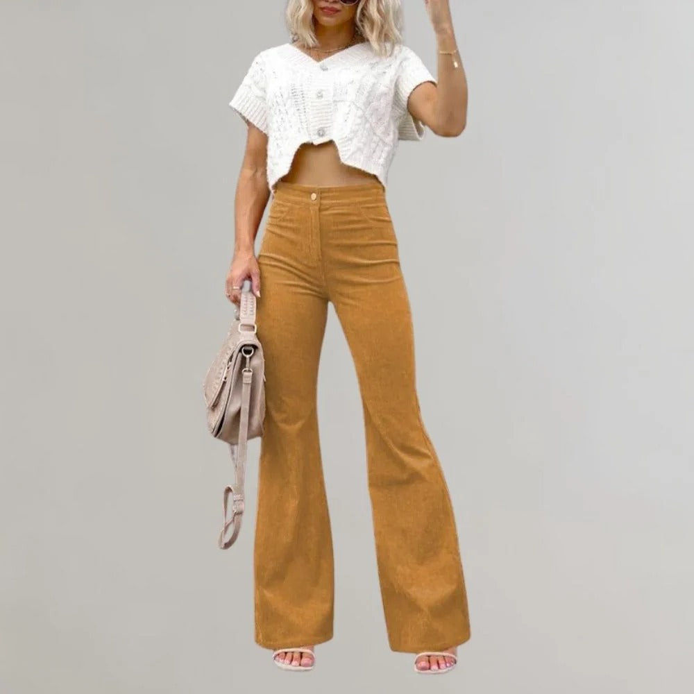 Raxiva-trendy corduroy flared pants