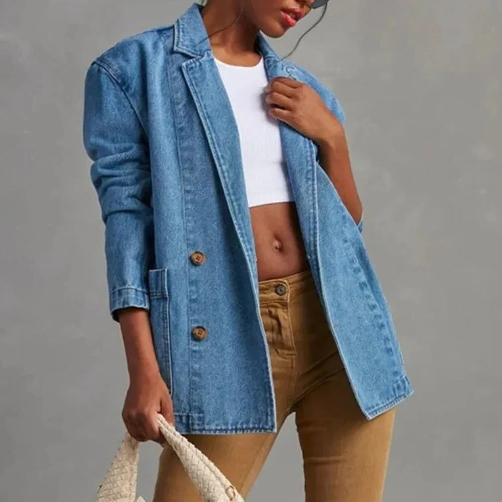 Raxiva-casual stylish denim jacket women