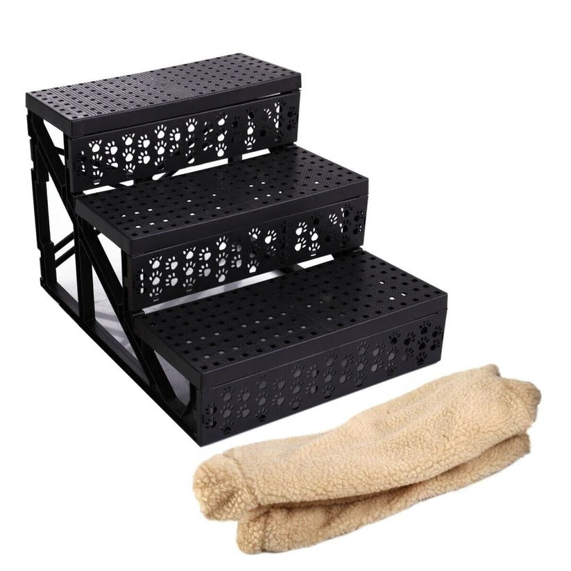 Raxiva-3 step portable dog stairs for high bed