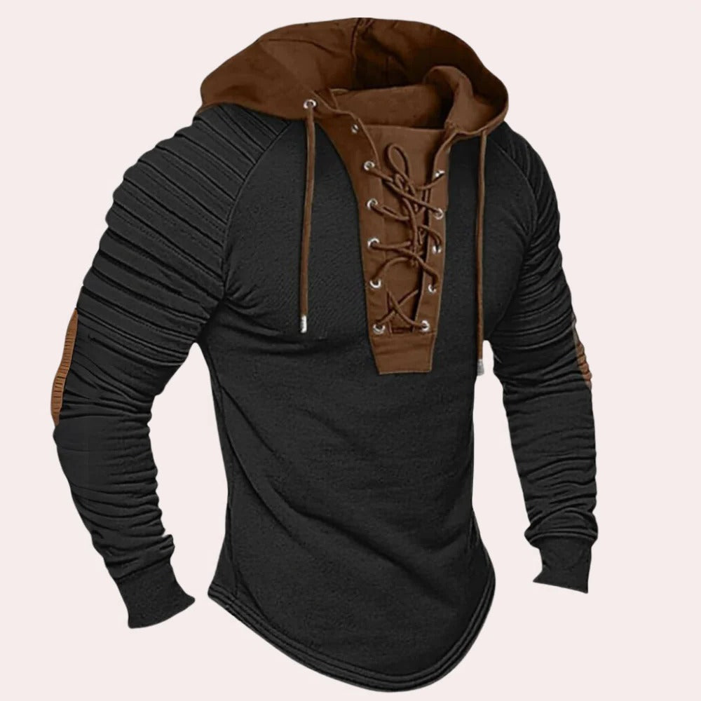 Raxiva-modern mens hooded sweatshirt with lace up closure