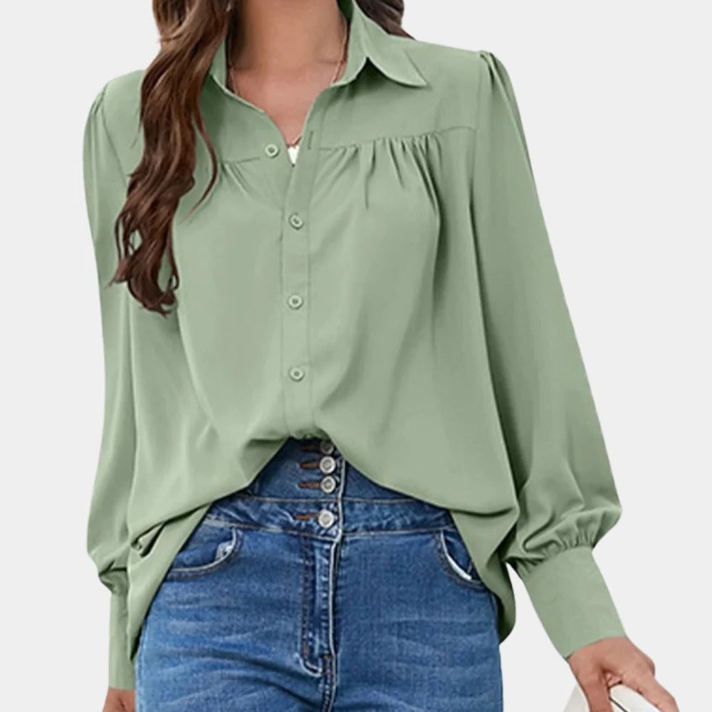 Raxiva-pleated long sleeve blouse for women