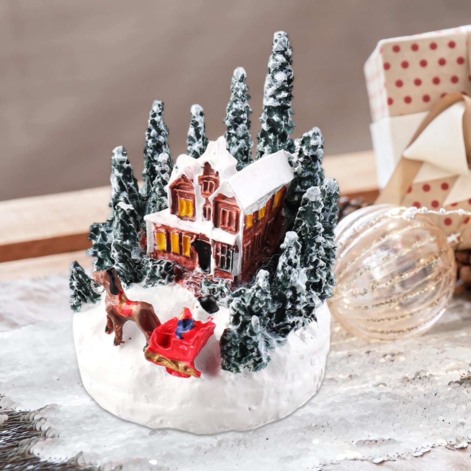 Raxiva-led christmas village mini set snowy resin houses festive home decor gifts kids friends
