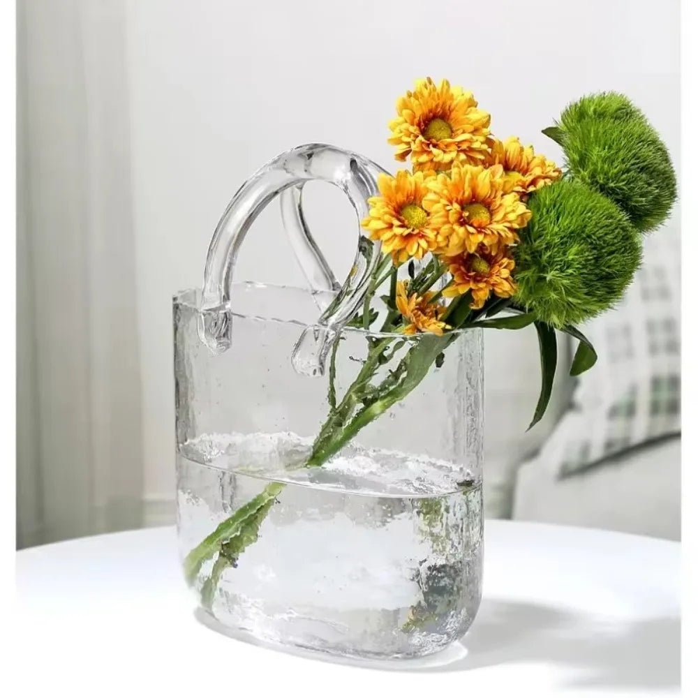 Raxiva-nordic designer glass vase handbag hydroponic flower basket home decor fish farming
