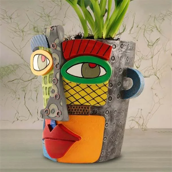 Raxiva-handmade picasso brutalist abstract beautiful face flower pot