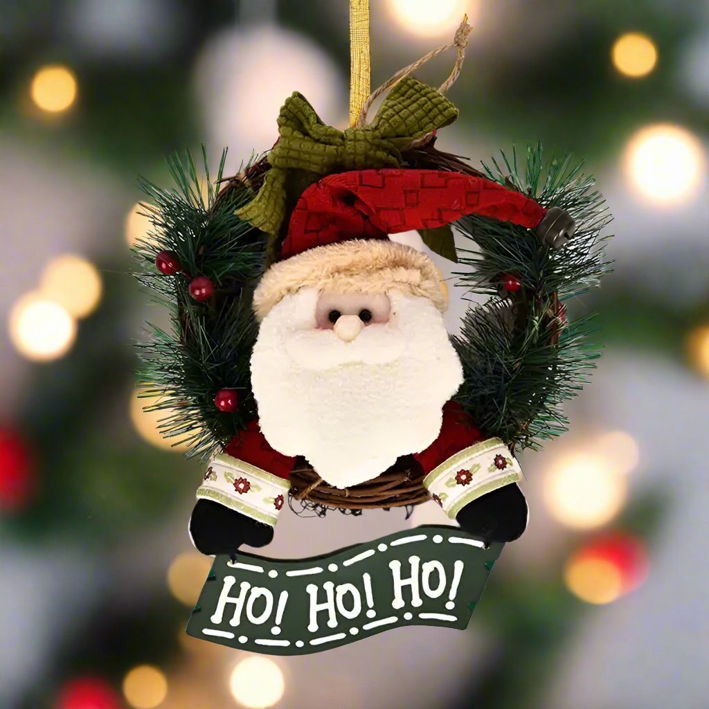 Raxiva-rustic christmas wooden rattan wreath santa snowman reindeer dolls festive door decorations