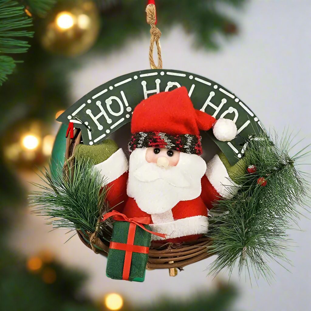 Raxiva-rustic christmas wooden rattan wreath santa snowman reindeer dolls festive door decorations