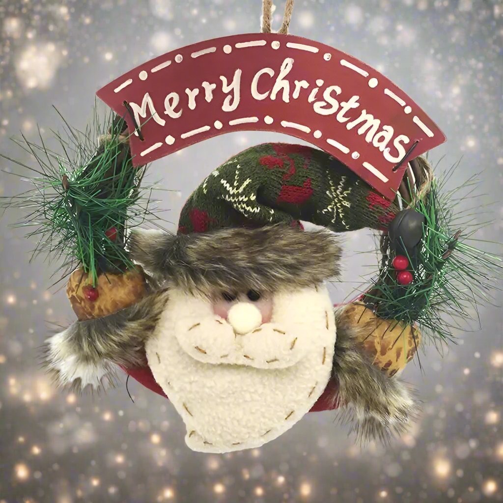 Raxiva-rustic christmas wooden rattan wreath santa snowman reindeer dolls festive door decorations