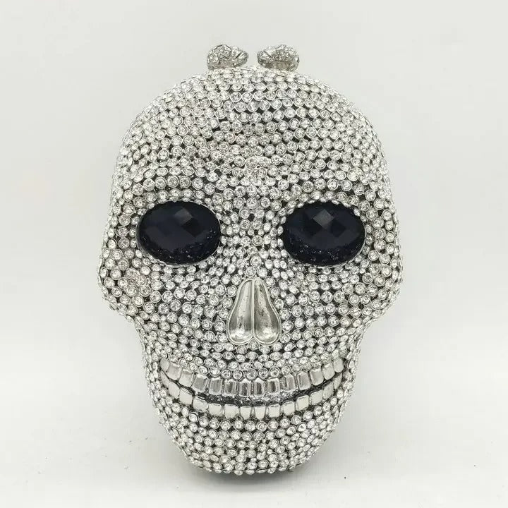 Raxiva-skull head halloween womens crystal party clutch bag