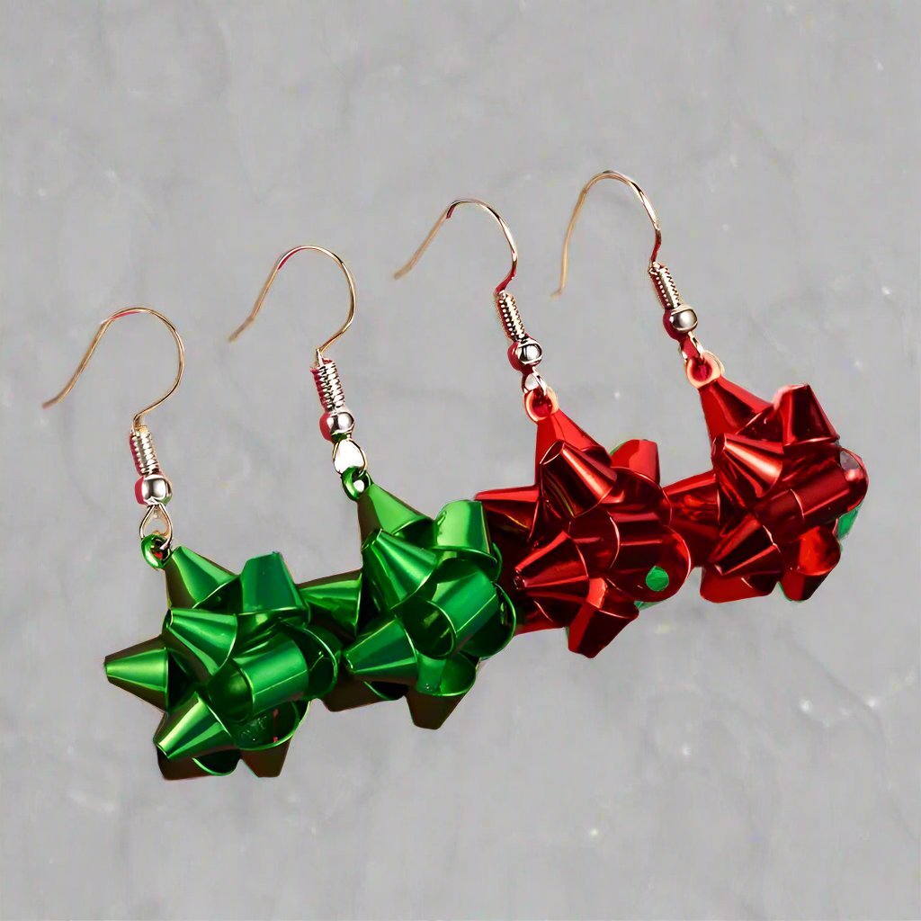 Raxiva-sparkling christmas gift bow star earrings trendy earhooks festive fashion holiday gift